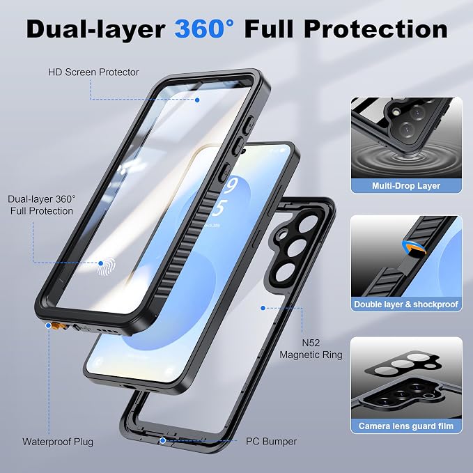 ANTSHARE IP68 Waterproof Case for Samsung Galaxy S25 Plus, Built-in Screen/Lens - Image 5