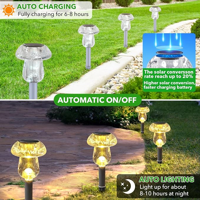 Benany Solar Lights Outdoor, 16 Pack Mushroom Lights Outside Waterproof - Image 4