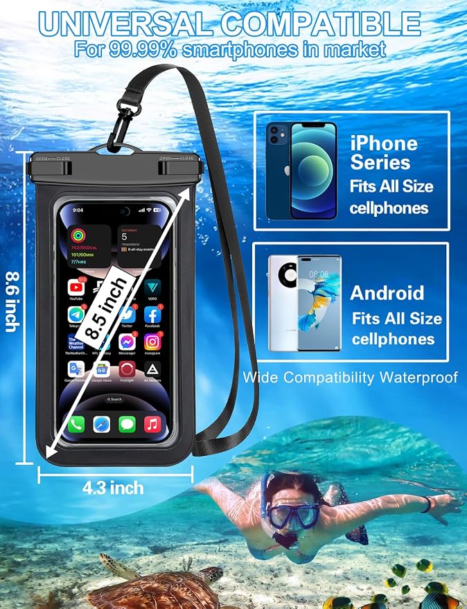 4 Pack Multicolor Universal Waterproof Phone Pouch, Large Phone Waterproof Case - Image 3
