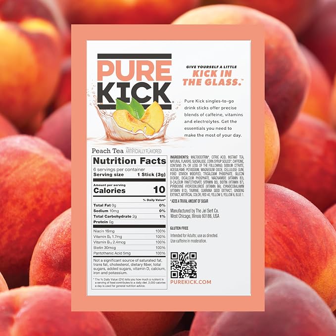 PURE KICK Energy Singles To Go Drink Mix, Peach Tea, Includes 12 Boxes - Image 2
