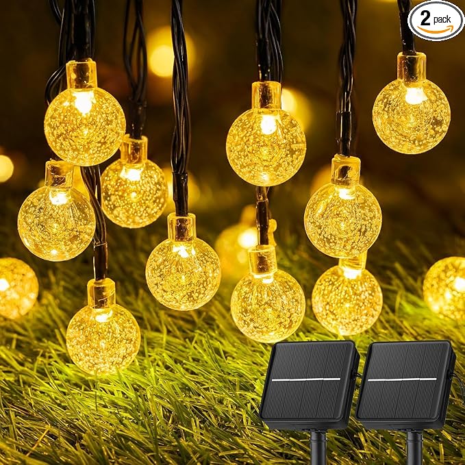 Solar String Lights Outdoor Waterproof, 2 Pack 60 LED 36.5 FT Each, Solar by Brightown