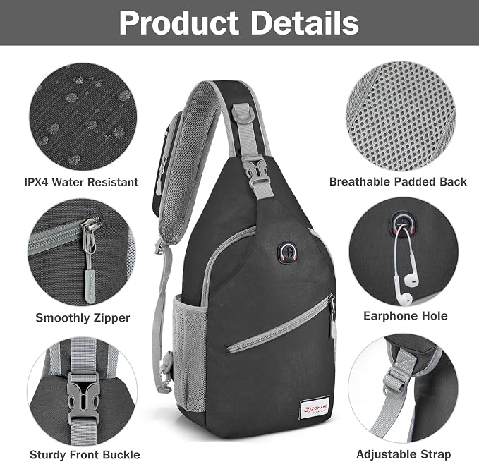 ZOMAKE Sling Bag, Small Crossbody Sling Backpack, Water Resistant Shoulder - Image 4