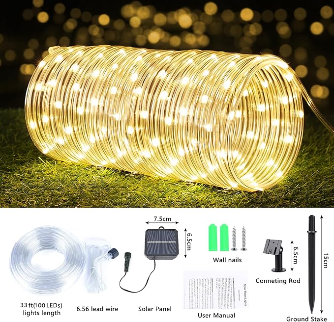 Solar Rope Lights, 2 Pack Total 66ft 200LED Solar String Lights, 8 Modes - Image 4