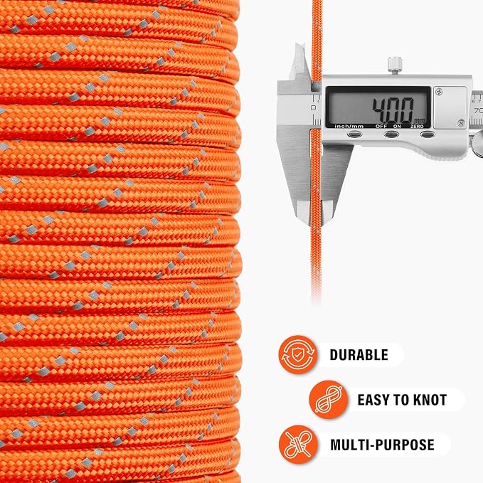 Reflective Paracord Rope 750 lb - 1000ft 5/32" Parachute Cord 4MM 12-Strand - Image 6