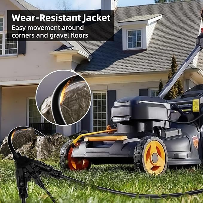 10 FT 3 Outlet Outdoor Extension Cord Waterproof, 16/3 SJTW Black Extension Cord - Image 7