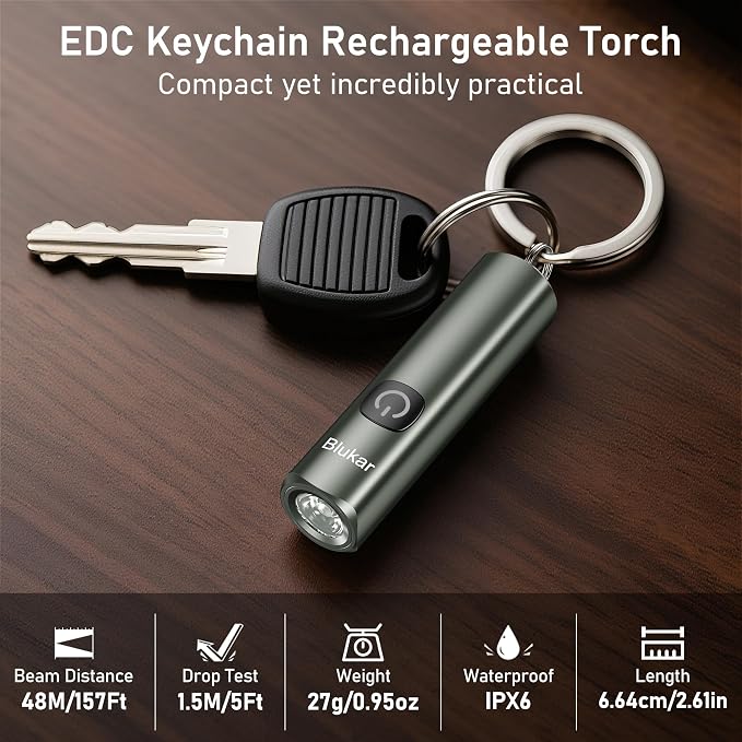 Blukar Rechargeable EDC Flashlight, Mini Keychain Flash Light - Image 2