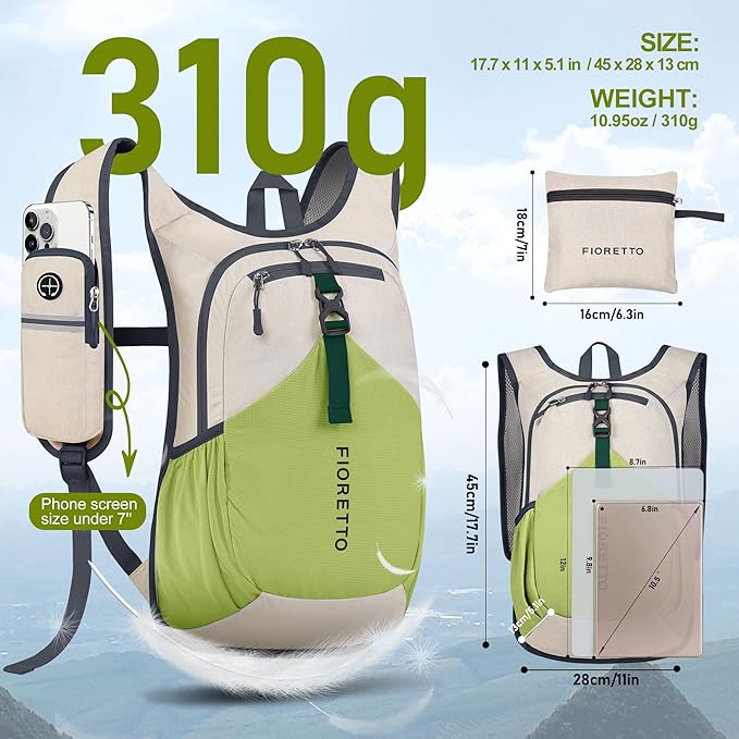 FIORETTO 15L Hiking Backpack for Women Men Mini Packable Backpack Lightweight - Image 5