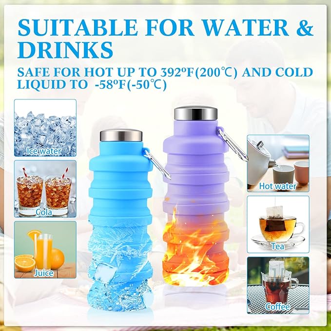 Lallisa 4 Pcs Collapsible Water Bottles 17 oz Reusable Silicone Foldable Travel - Image 4