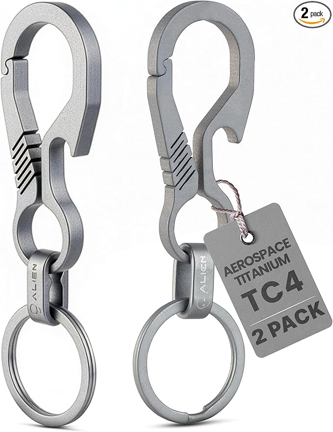 Titanium Carabiner Keychain Hook – Ultra-Light and Strong 2-Pack EDC Carabiner by ALIENSYSTEM