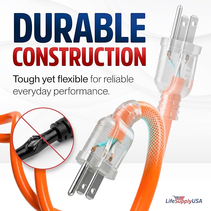 75ft Outdoor/Indoor Extension Cord 12/3 Gauge Extra Heavy Duty 3 Prong SJTW - Image 3