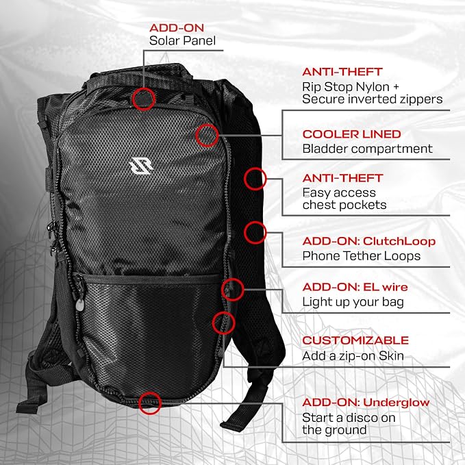 RAVERUNNER® Anti-Theft Hydration Backpack | Festival Approved Rave Backpack - Image 6