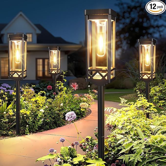 KOOPER Taller Solar Pathway Lights Outdoor, 12 Pack Upgraded Brighter Solar by KOOPER
