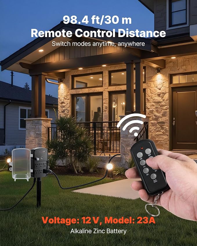 VEVOR Outdoor Power Stake Timer, 100FT Extension Cord, Remote Control Outdoor - Image 4