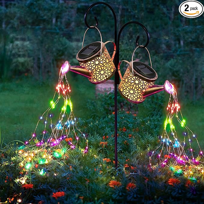 Solar Lights Outdoor Decorative, 2 Pack Metal Solar Watering Can Lights by Misawce