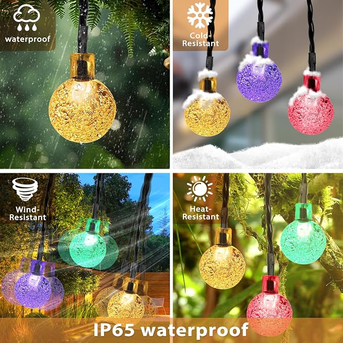 Outdoor Solar String Lights, 46FT 66LED 8Modes Crystal Color Solar Powered - Image 7