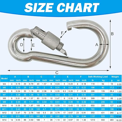 304 Stainless Steel Carabiners -3.54 inch Heavy Duty, Durable & Rust-Free Clips - Image 6