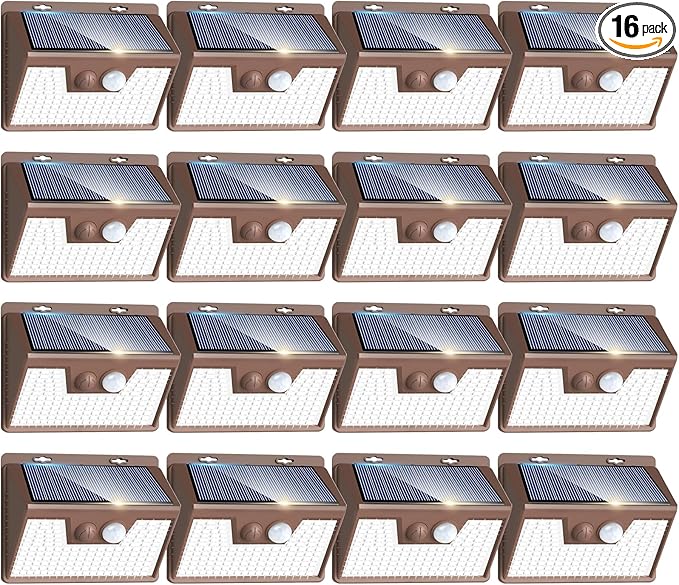 Peasur Brown Solar Lights Outdoor Motion Sensor 16 Pack, Ultra-Bright 3 Mode by Peasur