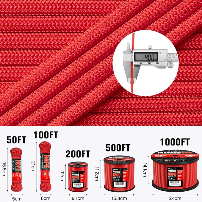 Paracord Rope 550 lb - 100ft 5/32" Parachute Cord 4MM 7-Strand para Cord - - Image 5