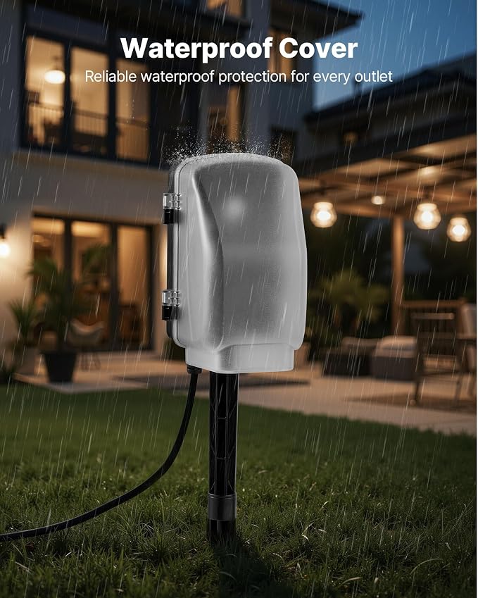 VEVOR Outdoor Power Stake Waterproof, 100 FT Extension Cord, Outdoor Power Strip - Image 4