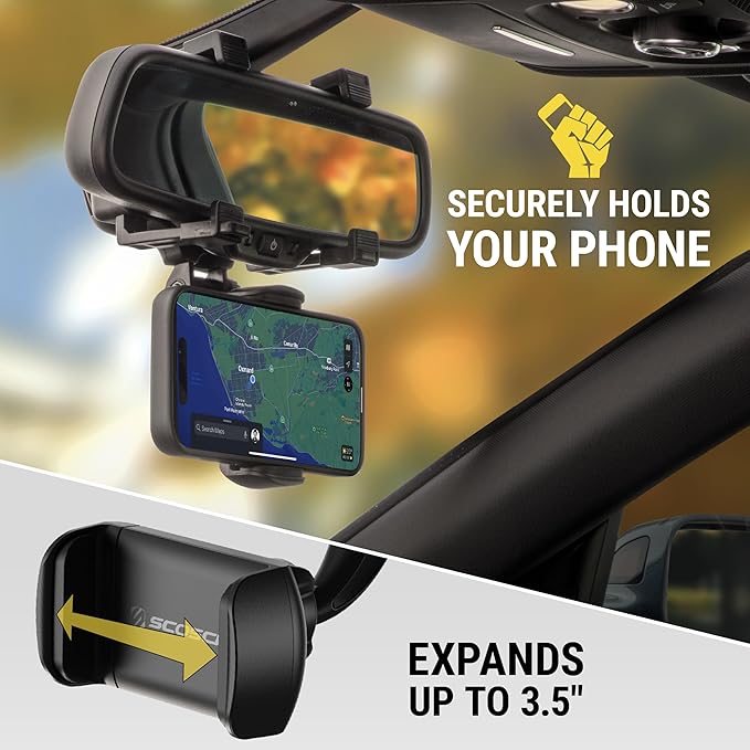 Scosche SUHRM Rear View Mirror Phone Holder, 360° Rotatable Rearview Mirror - Image 3