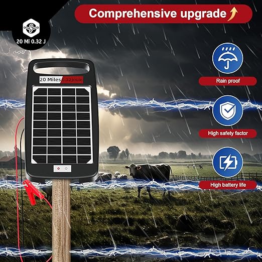 20 Miles Solar Powered Electric Fence Charger – 0.32J Output, 24/7 Day/Night - Image 3