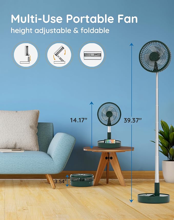 Primevolve Battery Operated Fan, Portable Rechargeable USB Floor Table Desk Fan - Image 2