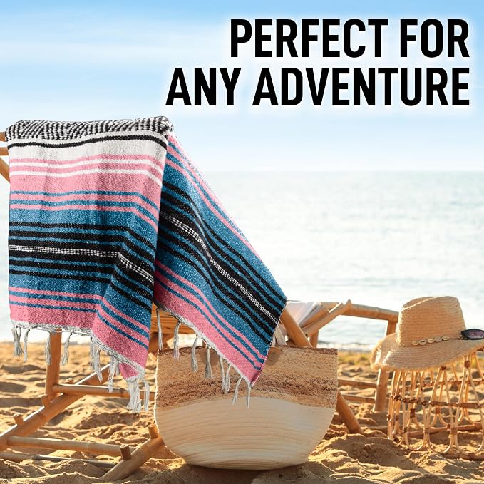 Hydration Nation Authentic Large Handwoven Mexican Striped Throw Blanket - Image 5