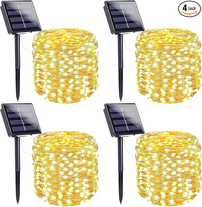 Extra-Long Solar String Lights for Outside, 4 Pack 400LED Solar Fairy Lights by SANJICHA