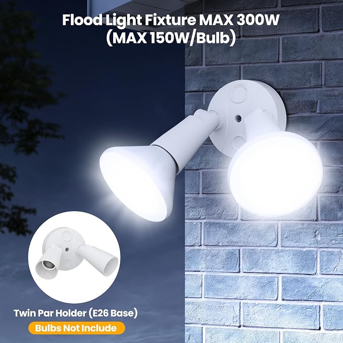 Onforu 2-Pack Adjustable Twin PAR Holder, Outdoor Flood Light Fixture Max 300W - Image 3