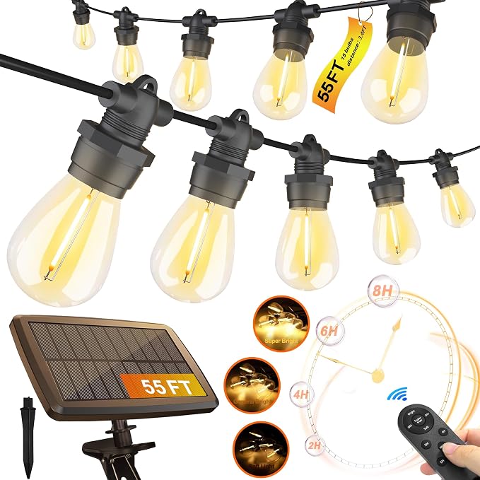 Stright 55FT Solar String Lights Outside Waterproof Remote Control by Stright
