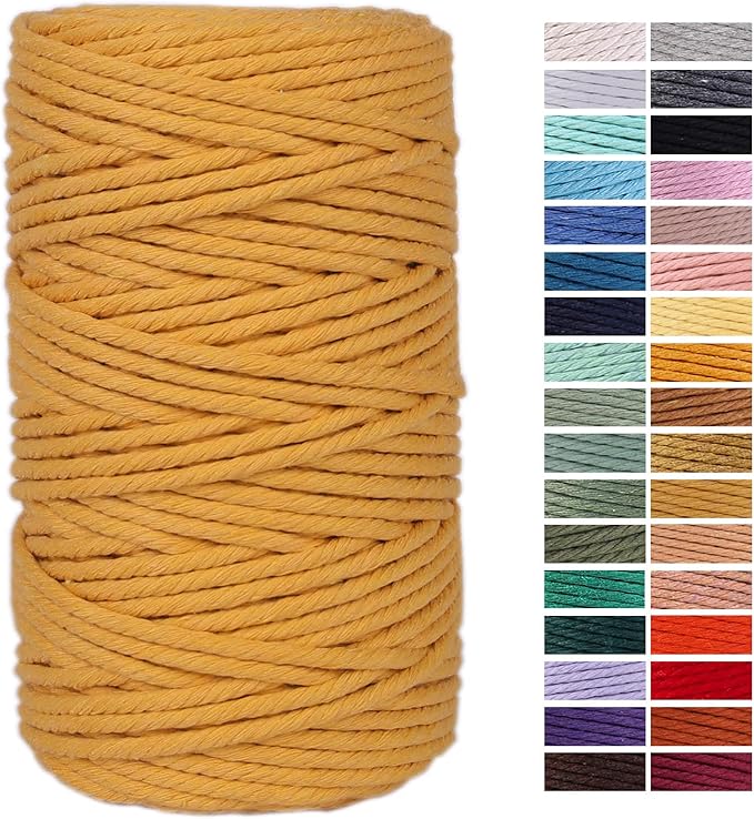 Mustard Macrame Cord 4mm x 109Yards, Colored Cotton Rope Craft Cord Colorful by AestheticDesignforYou