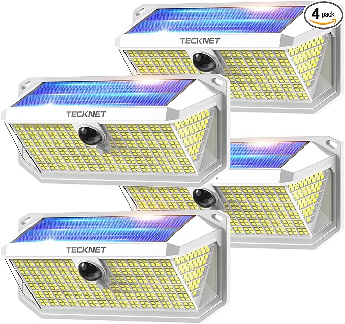 TECKNET 416 LED Solar Powered Outdoor Lights, 270° Angle & 3 Lighting Modes by Tecknet