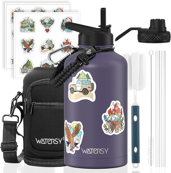 64oz Insulated Water Bottle, BPA Free&Leak Proof, Half Gallon Stainless Steel by Watersy