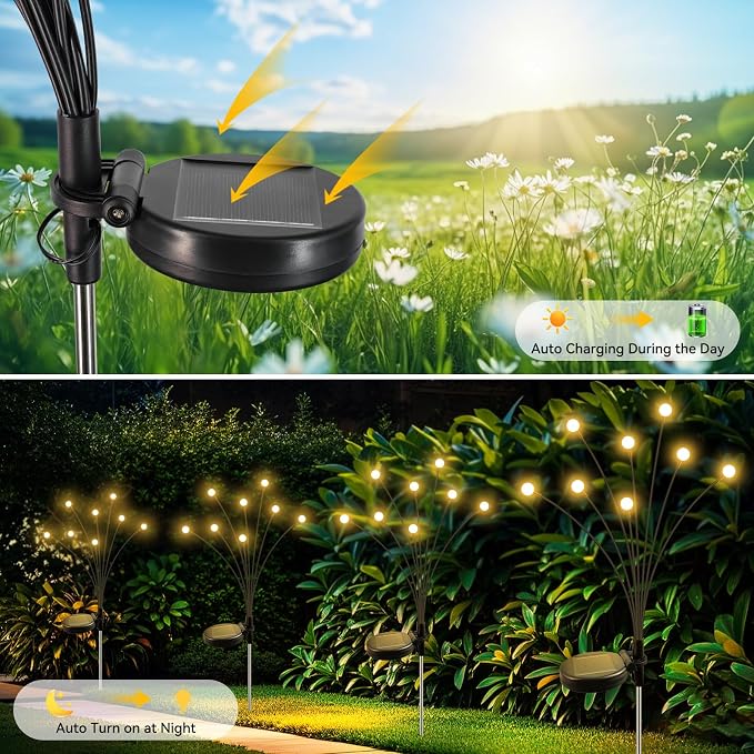 Slyuexu Solar Garden Lights Outdoor Waterproof, 2 Pack 16 LED Swaying Firefly - Image 4