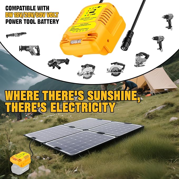Solar Charger Adapter for Dewalt 20V/60V Battery, Outdoor Work - Image 3