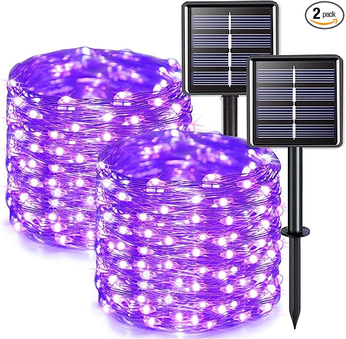 JMEXSUSS 2 Pack Solar Fairy Lights Outdoor, 33ft 100 LED Purple Christmas Lights by JMEXSUSS