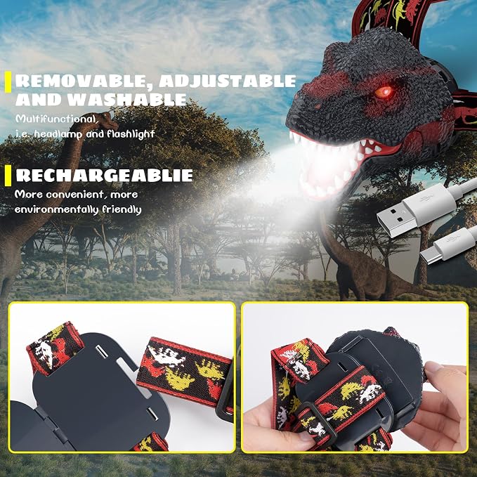 Dysaim Kids Headlamp, Dinosaur Headlamp - Image 8