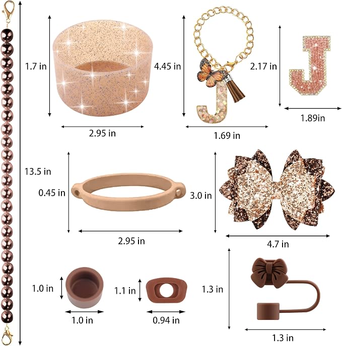 9PCS Brown for Stanley Cup Accessories Set Bling Initials Bow Charms for - Image 3