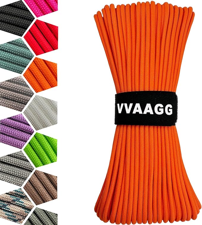 VVAAGG 1000 Orange Paracord 50FT Utility Parachute Cord 4mm Nylon String12 by ParacordSpecialist