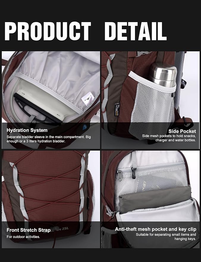 MOUNTAINTOP 25L Hiking Backpack, Lightweight Travel Backpack - Image 9