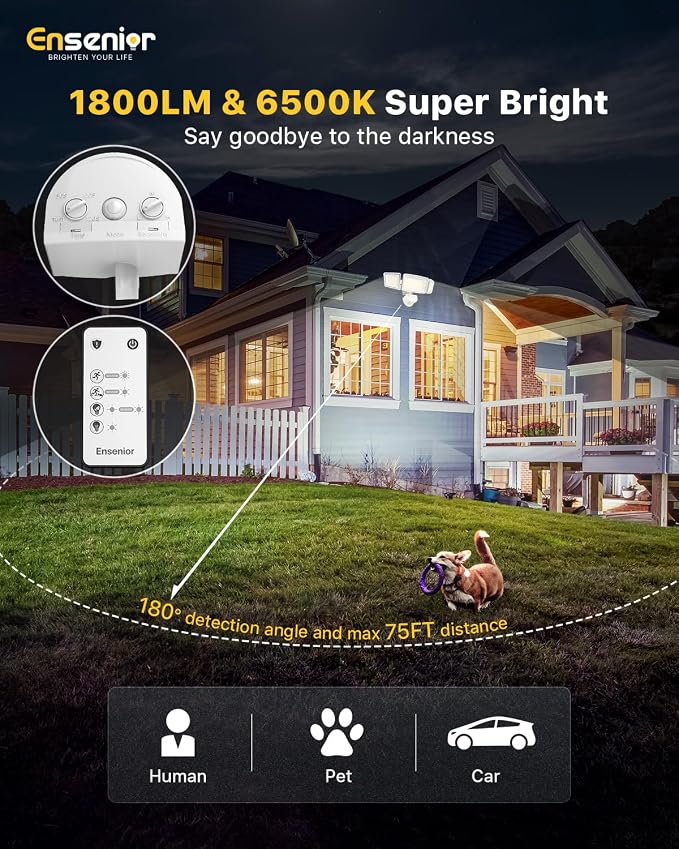 Ensenior Solar Security Lights, Wide Beam Flood Light 6500K Super Bright - Image 5