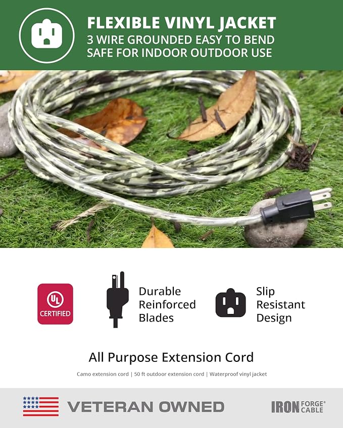Iron Forge Cable Camo Outdoor Extension Cord 50 ft, 16/3 SJTW 50 Foot - Image 6