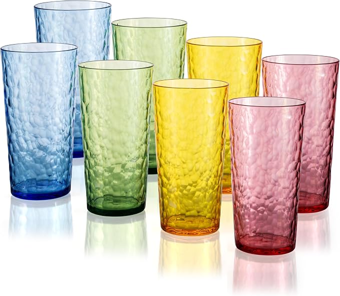 24-ounce Plastic Tumblers, Acrylic Drinking Glasses High-Balls, Hammered Style by ZAINCA