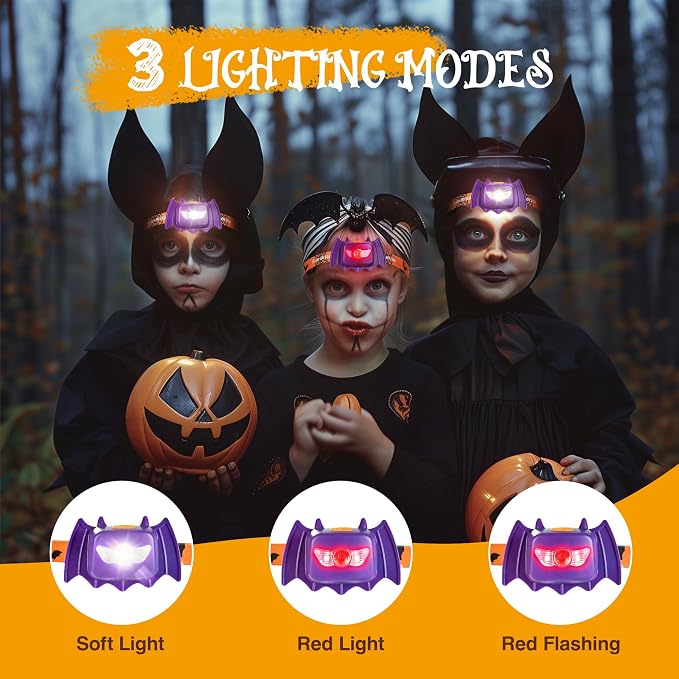 EverBrite Halloween Bat Headlamps Halloween Gifts, 3 Modes Head Lamps - Image 3