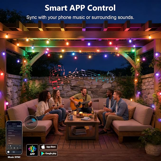 Beizelte Outdoor String Lights, 150FT RGB+IC Outside Light Dimmable - Image 6