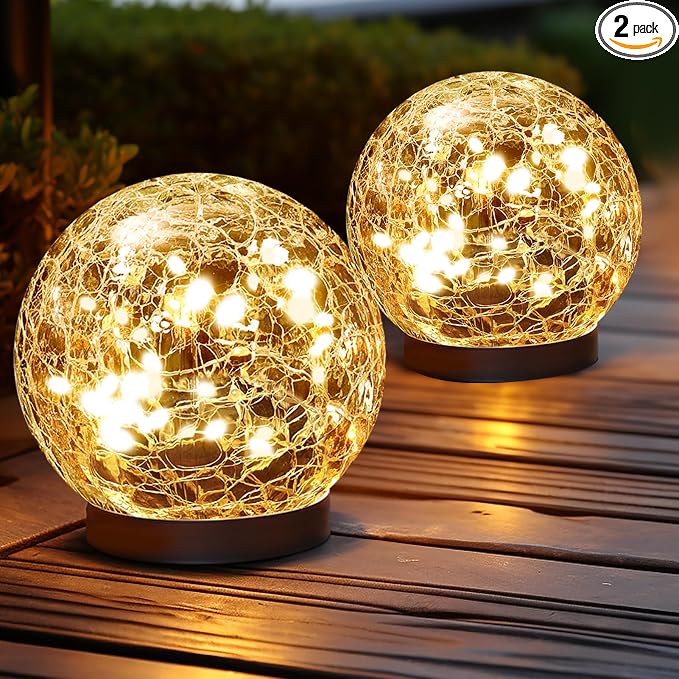 JKIMK Solar Globe Lights Outdoor Waterproof-Solar Balls Garden-Cracked Glass by JKIMK