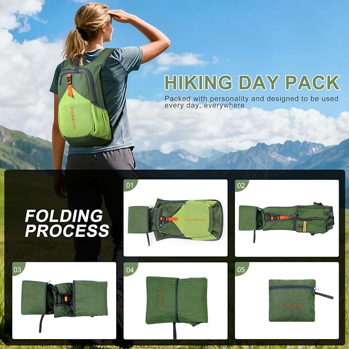 FIORETTO 15L Hiking Backpack for Women Men Mini Packable Backpack Lightweight - Image 9