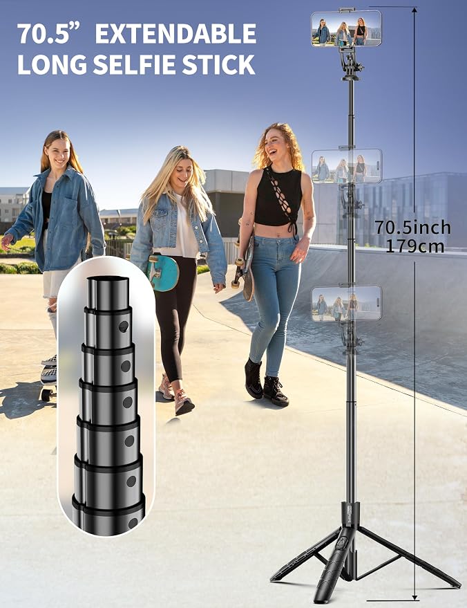 Aluminum 71" Phone Tripod, Travel Tripods - Image 3