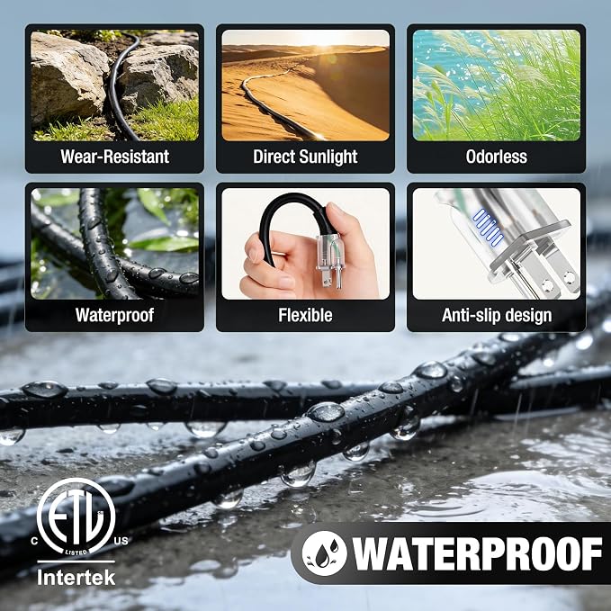 100 FT Outdoor Extension Cord Waterproof, 16/3 Gauge Heavy Duty 3 Prong Power - Image 5