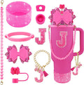 9PCS Hot Pink for Stanley Cup Accessories Set Bling Initials Bow Charms for by Unknown